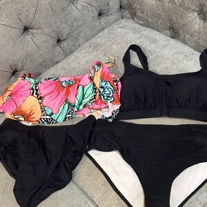 Floral Bandeau & Black Bikini Bundle
